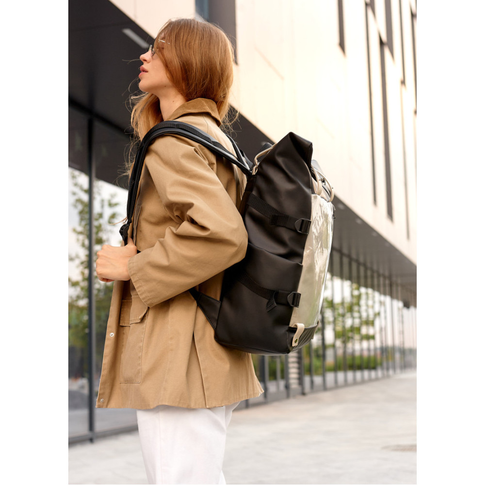 Жіночий рюкзак Sambag RollTop Hacking чорно-сірий 41 x 30 x 16 см (24460130)
