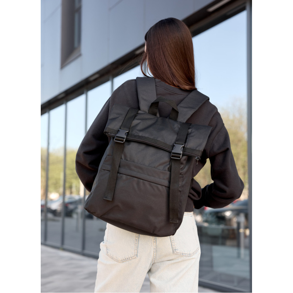 Жіночий рюкзак рол Sambag RollTop Milton чорний тканинний 41 х 30 х 16 см (24211065)