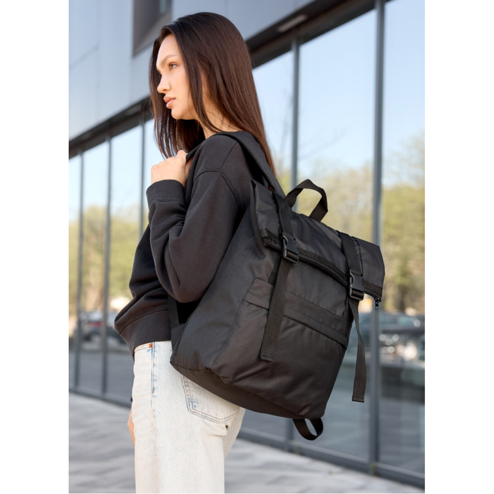 Жіночий рюкзак рол Sambag RollTop Milton чорний тканинний 41 х 30 х 16 см (24211065)
