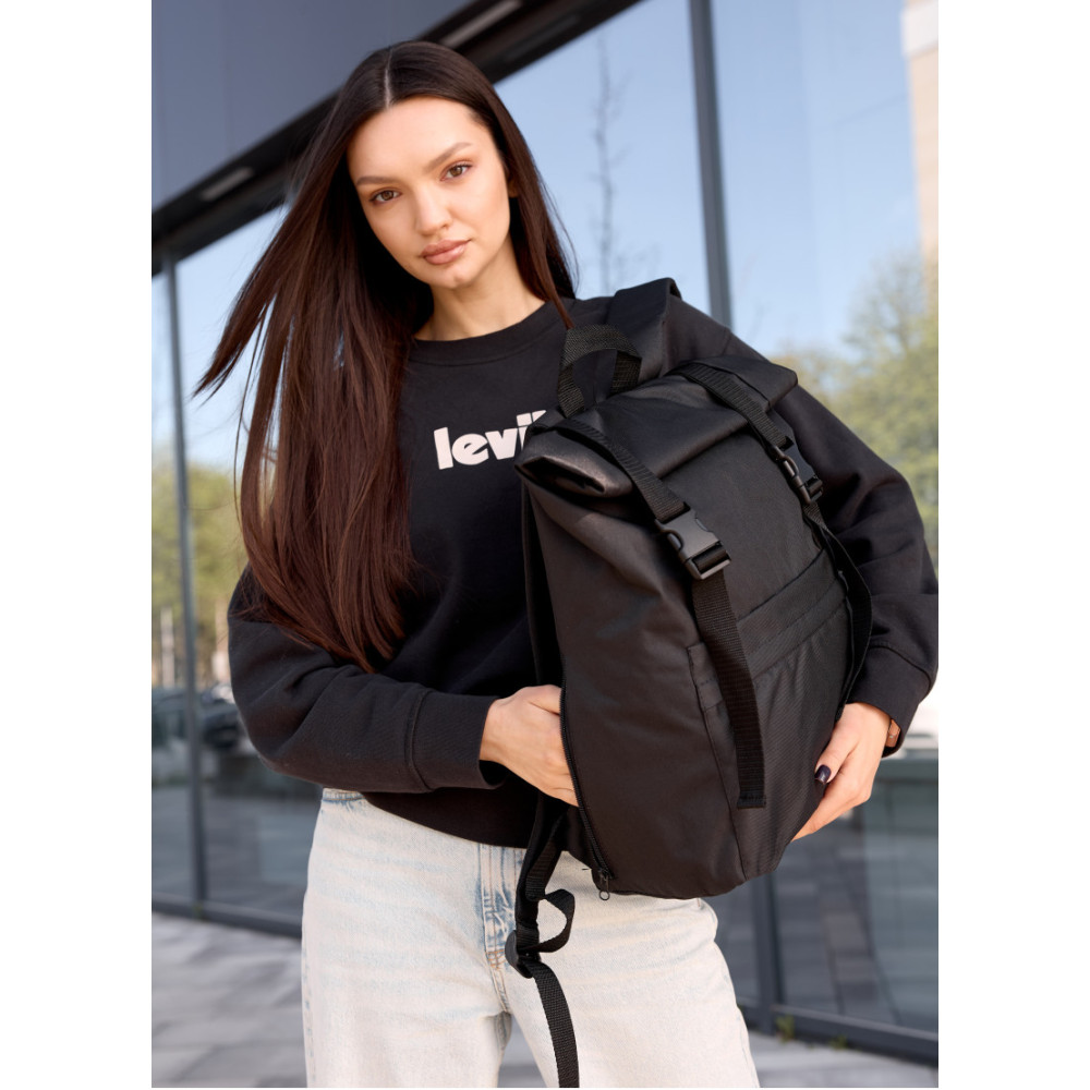 Жіночий рюкзак рол Sambag RollTop Milton чорний тканинний 41 х 30 х 16 см (24211065)