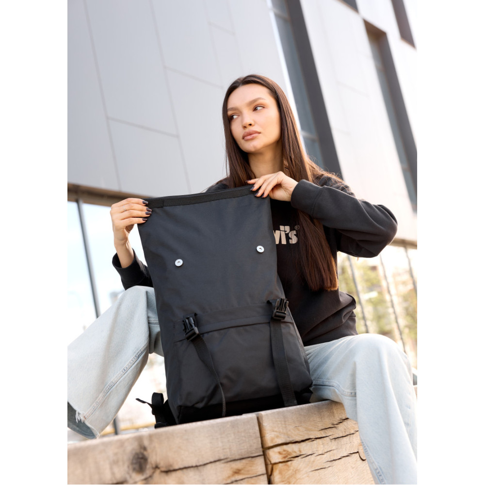 Жіночий рюкзак рол Sambag RollTop Milton чорний тканинний 41 х 30 х 16 см (24211065)