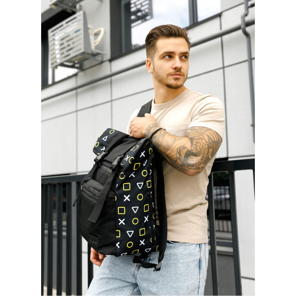 Мужской рюкзак Sambag Roll Top черный оксфорд принт 41 х 30 х 16 см (24238731m)