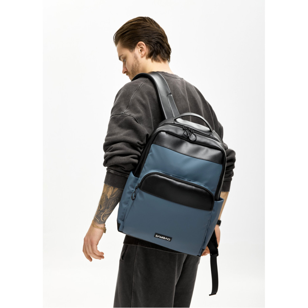 Чоловічий рюкзак Sambag Zard MOD чорно-синій 40 х 28 х 14 см (25438115m)