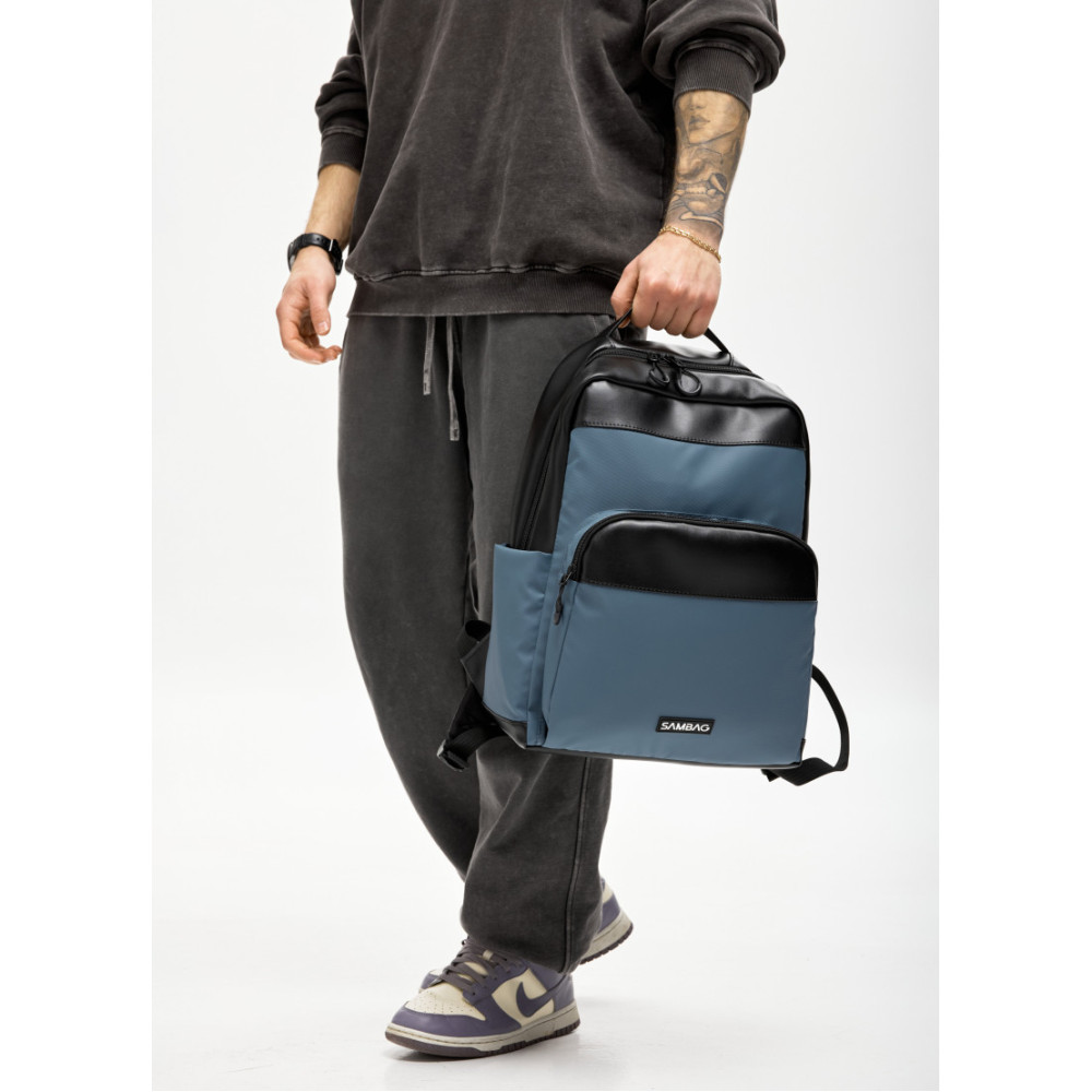 Чоловічий рюкзак Sambag Zard MOD чорно-синій 40 х 28 х 14 см (25438115m)
