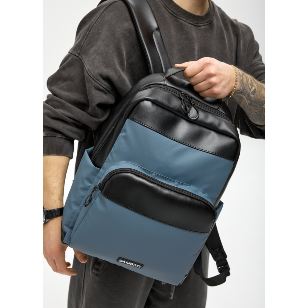 Чоловічий рюкзак Sambag Zard MOD чорно-синій 40 х 28 х 14 см (25438115m)