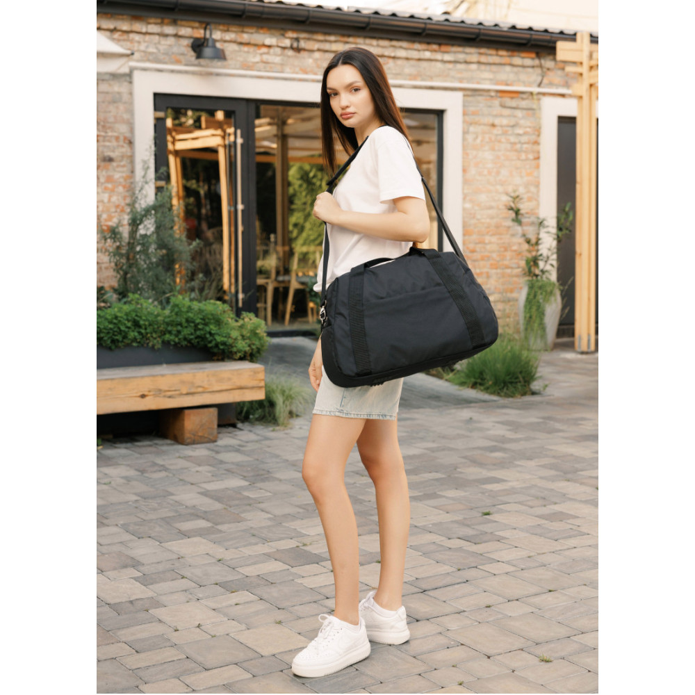 Женская спортивная сумка Sambag Vogue LQH черная тканевая 45 х 26 х 20 см (90221065)