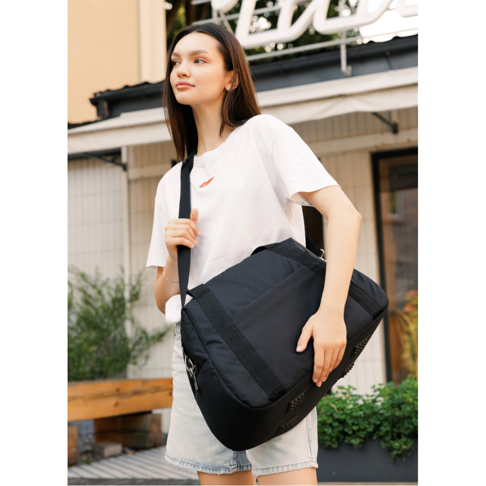 Женская спортивная сумка Sambag Vogue LQH черная тканевая 45 х 26 х 20 см (90221065)