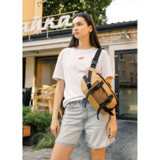 Большая женская поясная сумка бананка Sambag DynamicDart бежевая 38×21×7 см (80411026)
