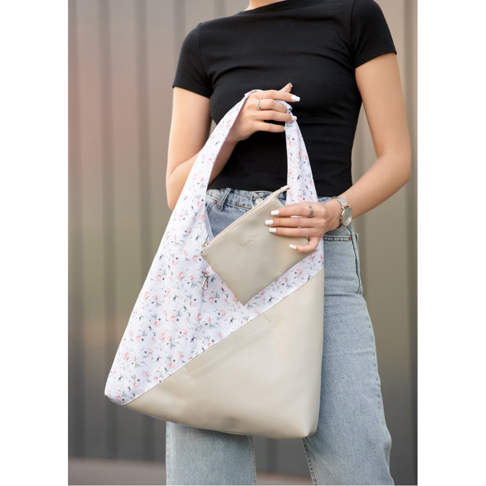 Сумка жіноча Sambag HOBO M з квітковим принтом 35 х 40 х 8 см (53200703)