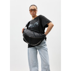 Женская кожаная сумка бананка Sambag Urban Laptop черная 46 × 26 см (51411101)