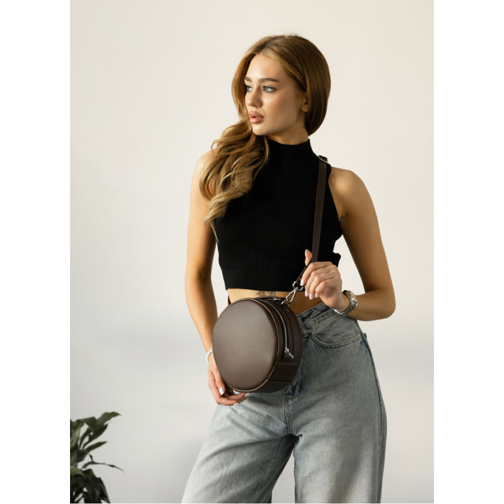 Жіноча кругла сумка Sambag Bale шоколадна 20 х 20 х 10 см (52200020)