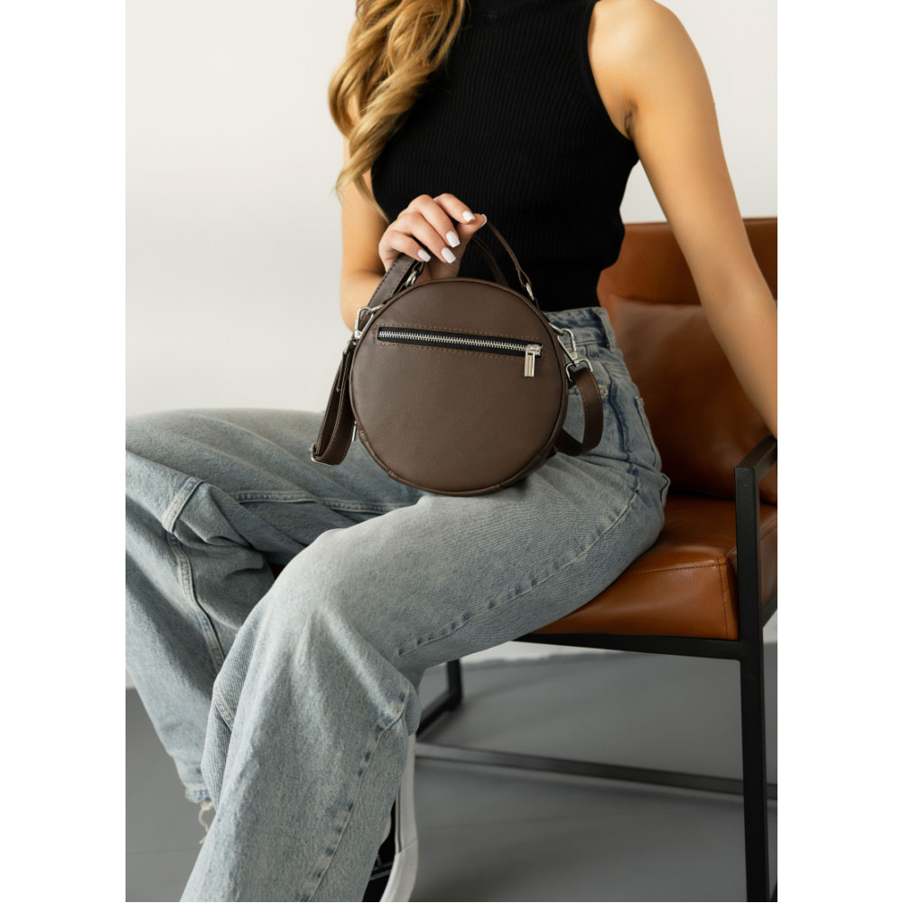 Жіноча кругла сумка Sambag Bale шоколадна 20 х 20 х 10 см (52200020)