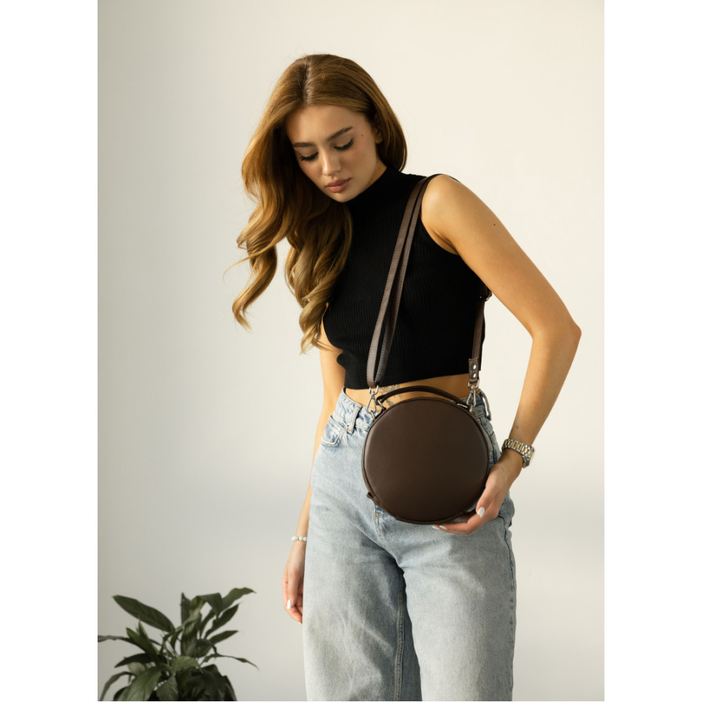 Жіноча кругла сумка Sambag Bale шоколадна 20 х 20 х 10 см (52200020)