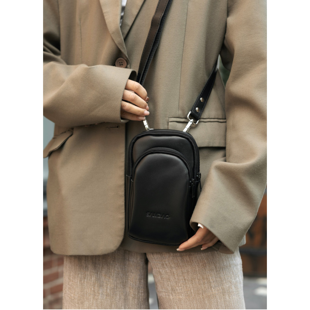 Женская кожаная сумка Sambag Modena для телефона черная 19 х 11 х 3 см (96093101)
