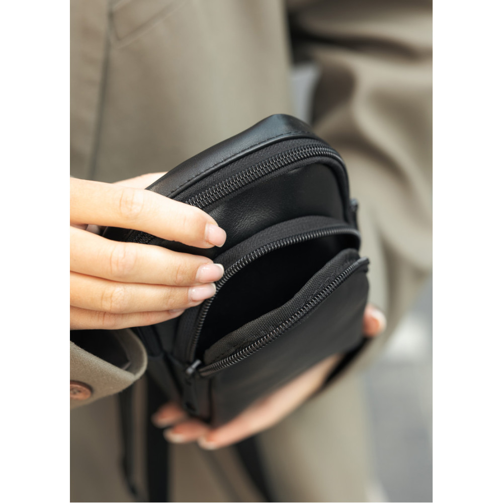 Женская кожаная сумка Sambag Modena для телефона черная 19 х 11 х 3 см (96093101)
