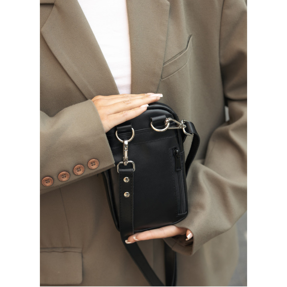 Женская кожаная сумка Sambag Modena для телефона черная 19 х 11 х 3 см (96093101)