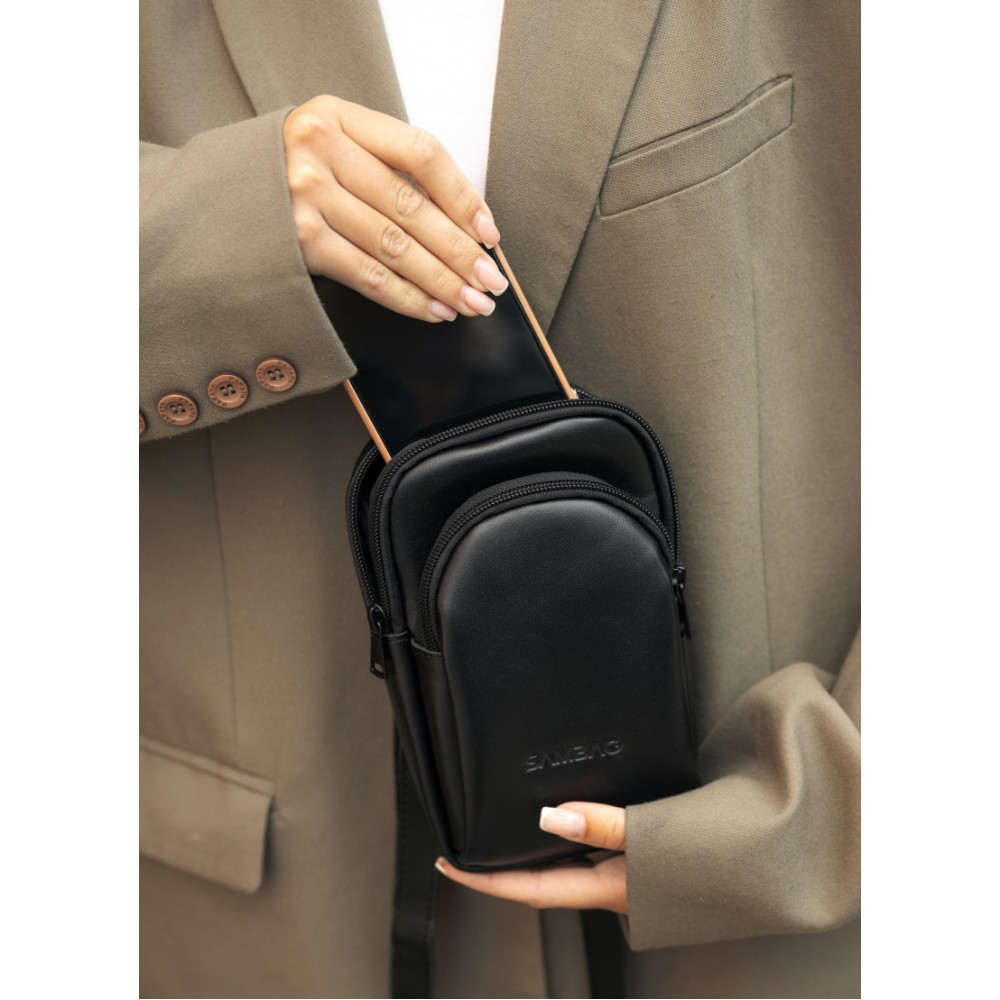 Женская кожаная сумка Sambag Modena для телефона черная 19 х 11 х 3 см (96093101)