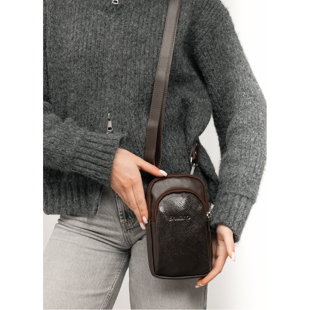 Жіноча шкіряна сумка Sambag Modena для телефону коричнева 19 х 11 х 3 см (96199170)