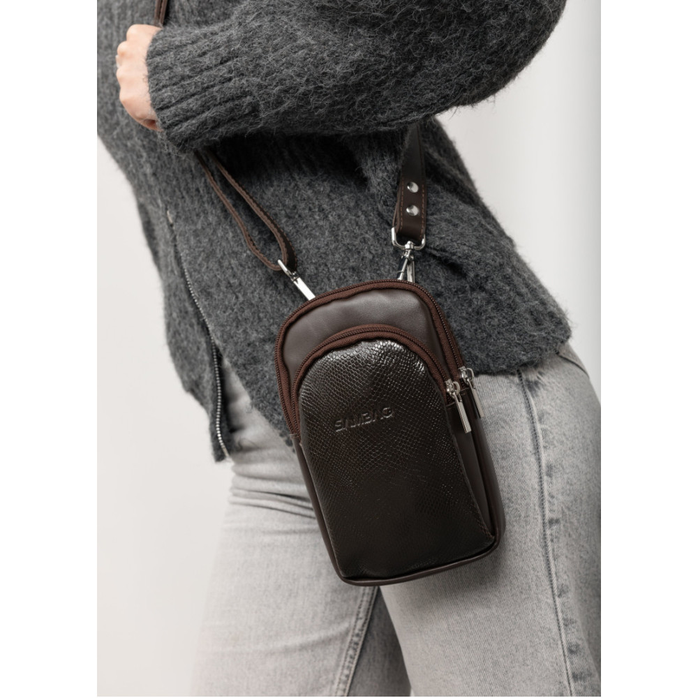 Жіноча шкіряна сумка Sambag Modena для телефону коричнева 19 х 11 х 3 см (96199170)