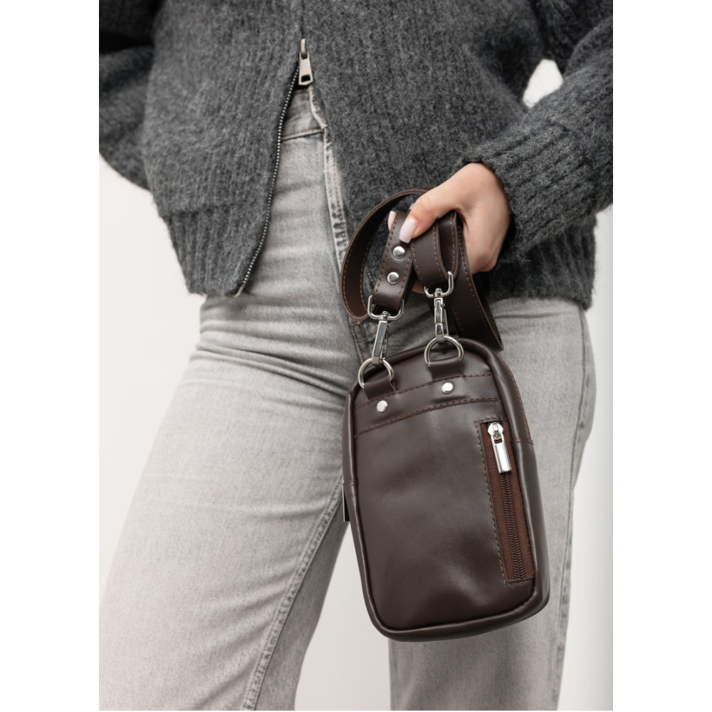 Жіноча шкіряна сумка Sambag Modena для телефону коричнева 19 х 11 х 3 см (96199170)
