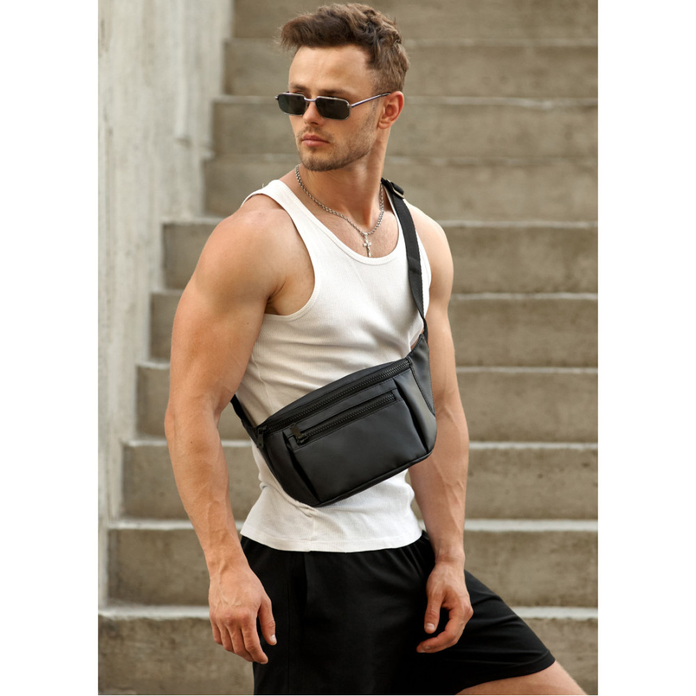 Чоловіча сумка бананка Sambag Tirso MAX чорна 38 × 17 × 6 см (80348001m)