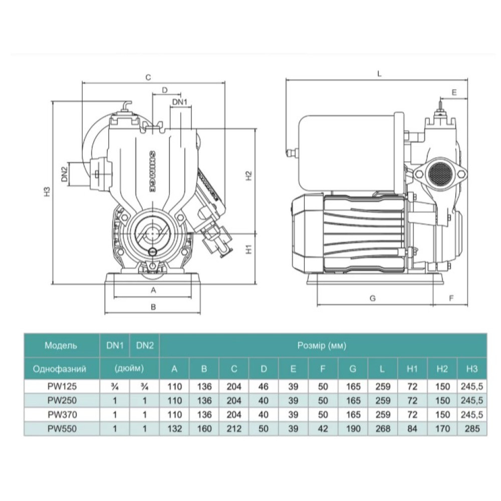 Насосна станція SHIMGE PW370, Hmax 36 м, Qmax 40 л/хв