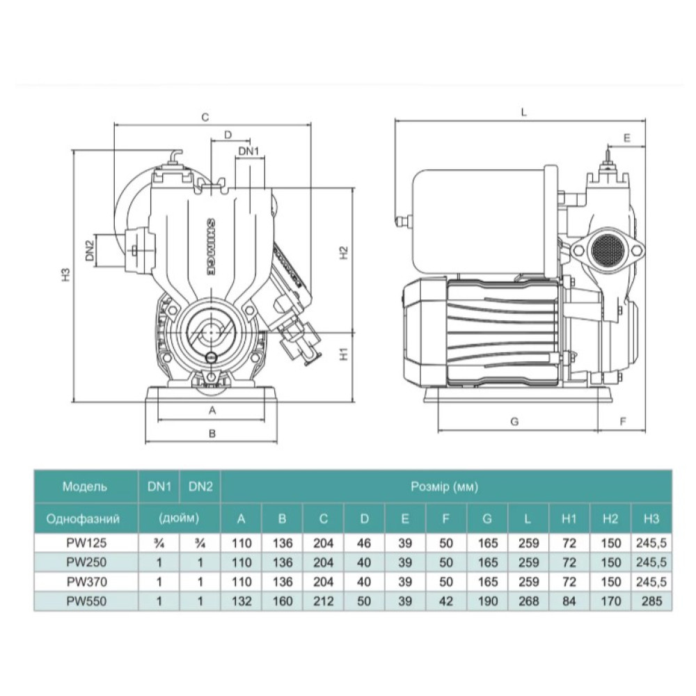 Насосна станція SHIMGE PW550, Hmax 42 м, Qmax 50 л/хв