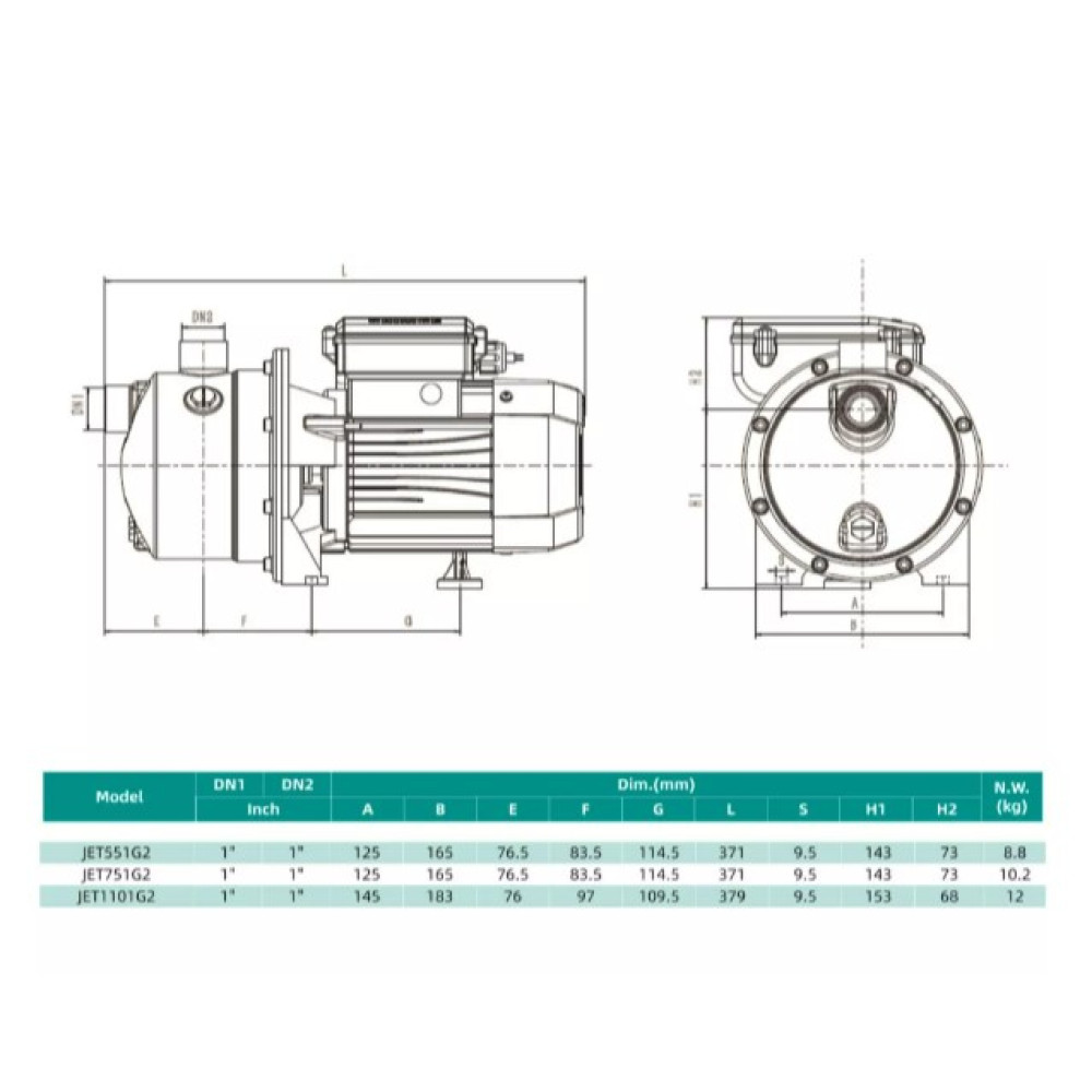 Відцентровий насос Shimge JET551G2 0.55 кВт, Нmax 38 м, Qmax 67 л/хв