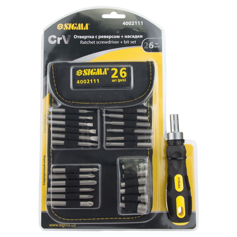 Викрутка Sigma + біти 18 шт + торцеві насадки 6 шт CrV 4002111
