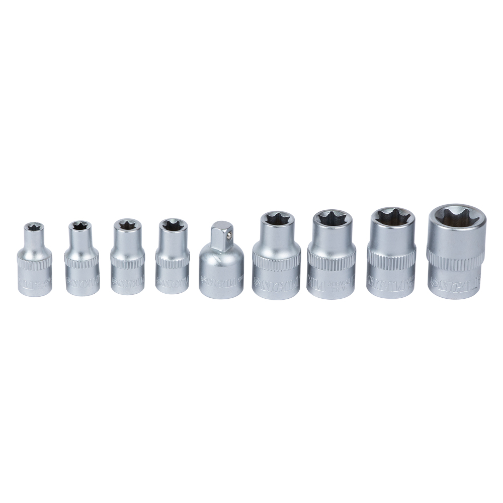 Набір насадок Sigma Torx (4 шт 1/4" 4шт 3/8") з перехідником на планці 9 шт CrV (6086541)