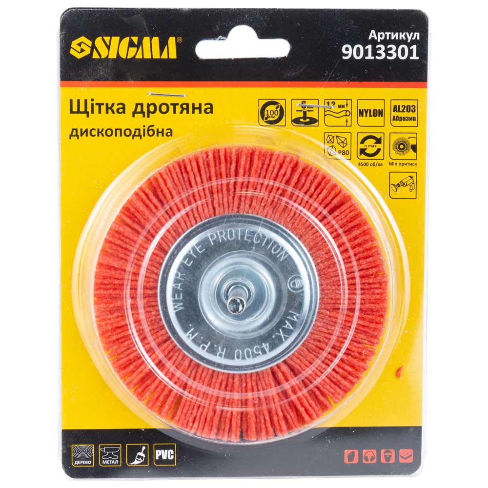 Щітка дротяна дископодібна Sigma Ø100мм хвостовик Ø6мм (нейлонова) (9013301)