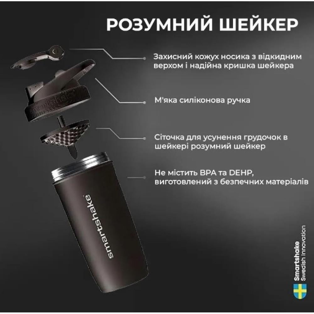 Шейкер спортивний SmartShake металевий Reforce Stainless Steel 30oz/900 мл Black (11150103)