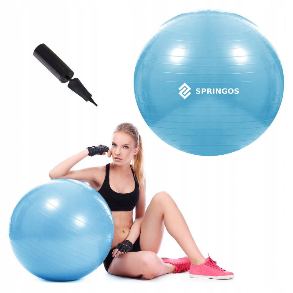 М'яч для фітнесу (фітбол) Springos 55 см Anti-Burst Sky Blue (FB0006)