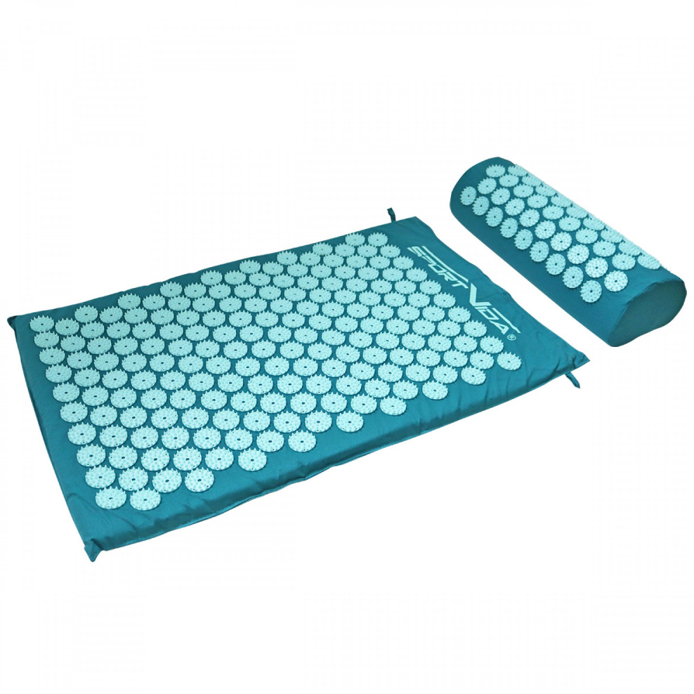 Килимок акупунктурний SportVida Аплікатор Кузнєцова з валиком 66 x 40 см Turquoise/Turquoise (SV-HK0283)