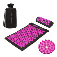 Килимок акупунктурний SportVida Аплікатор Кузнєцова з валиком 66 x 40 см Black/Pink (SV-HK0352)