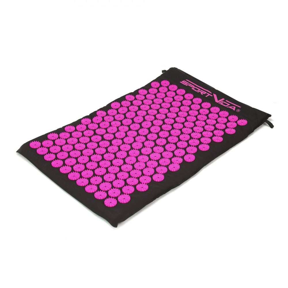 Килимок акупунктурний SportVida Аплікатор Кузнєцова з валиком 66 x 40 см Black/Pink (SV-HK0352)