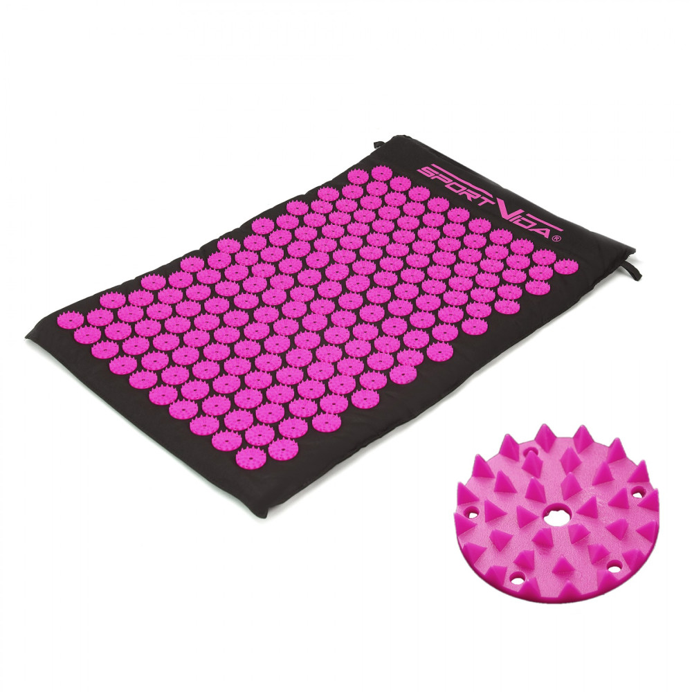 Килимок акупунктурний SportVida Аплікатор Кузнєцова з валиком 66 x 40 см Black/Pink (SV-HK0352)