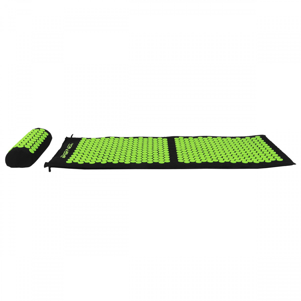 Килимок акупунктурний SportVida Аплікатор Кузнєцова 130 x 50 см з валиком Black/Green (SV-HK0353)