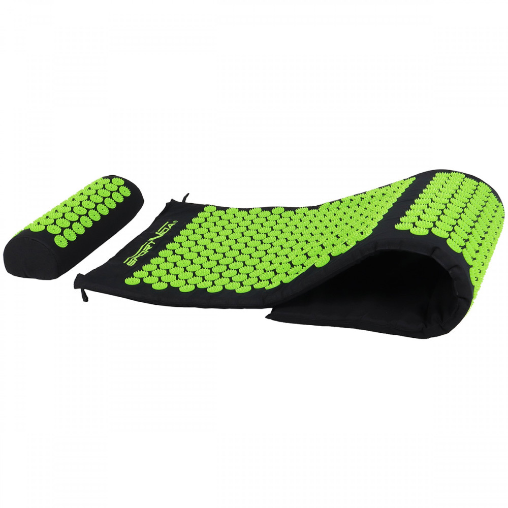 Килимок акупунктурний SportVida Аплікатор Кузнєцова 130 x 50 см з валиком Black/Green (SV-HK0353)
