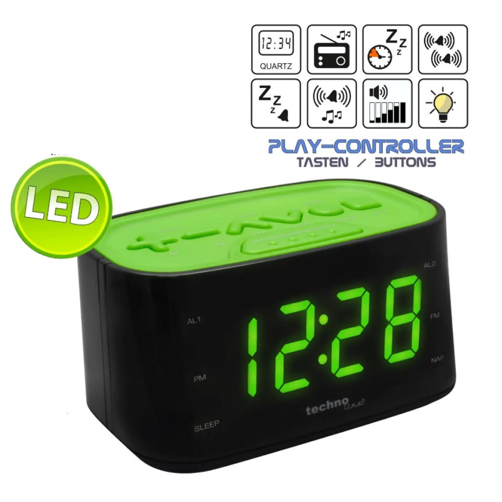 Годинник настільний з радіо Technoline WT465 Black/Green (WT465 grun) (DAS301825)