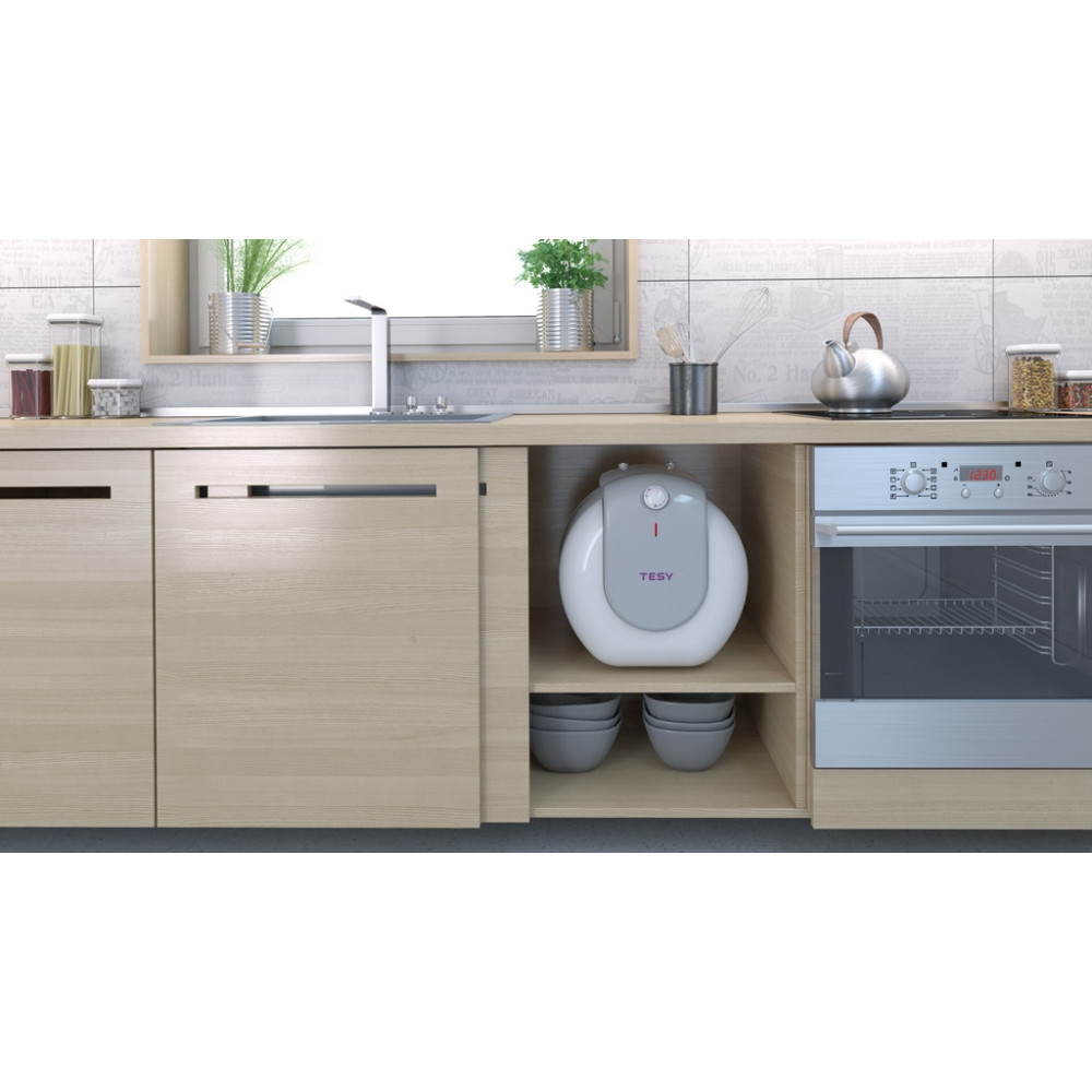 Водонагреватель Tesy Bilight Compact 15U GCU 1520 L52 RC 2 кВт, "мокрый" ТЭН, 15 л, цилиндрический, вертикальный, под мойкой, белый (304144)
