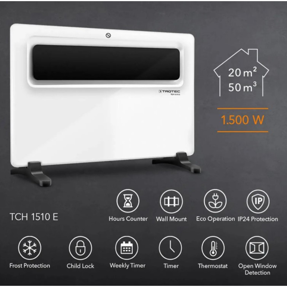 Конвектор Trotec TCH 1510 E напольный/настенный 1500 Вт, площадь обогрева 20 кв.м., Белый (1410000529)
