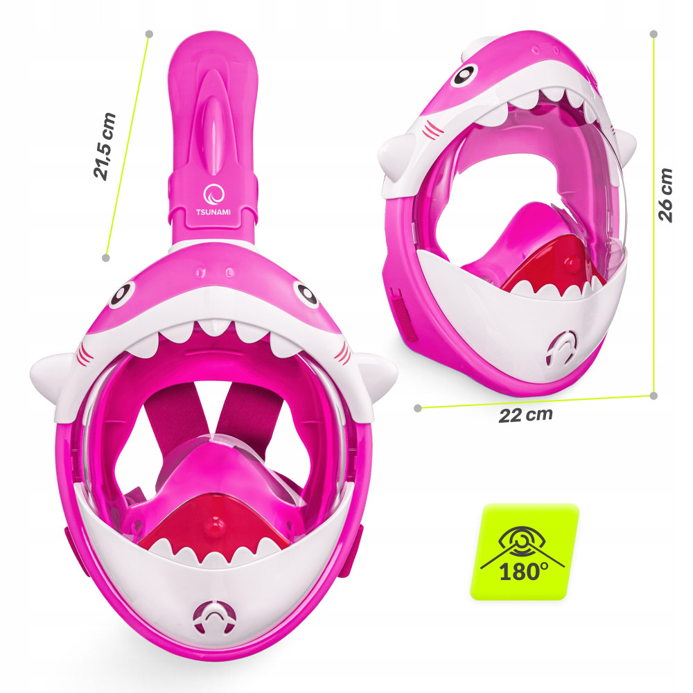 Маска для снорклинга TSUNAMI Shark полнолицевая, детская Pink (P-5905973405430)