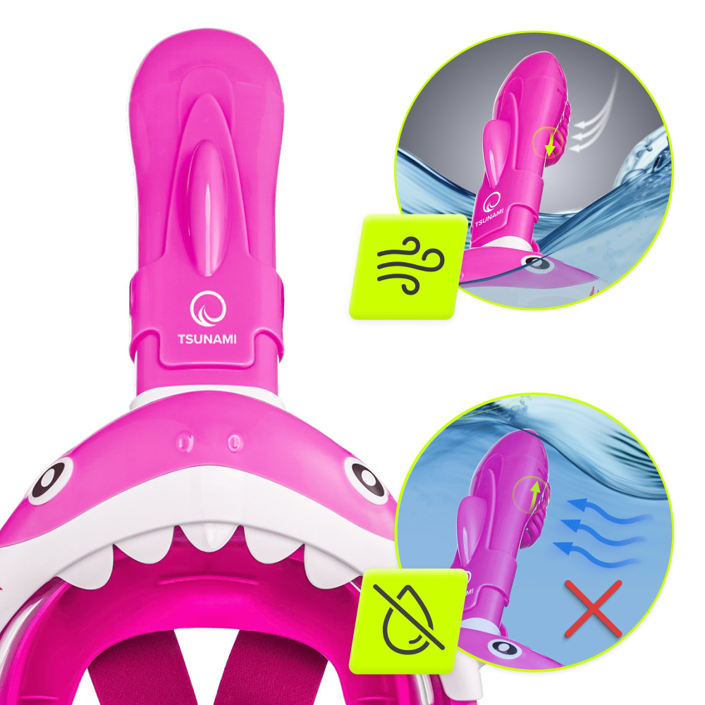 Маска для снорклинга TSUNAMI Shark полнолицевая, детская Pink (P-5905973405430)