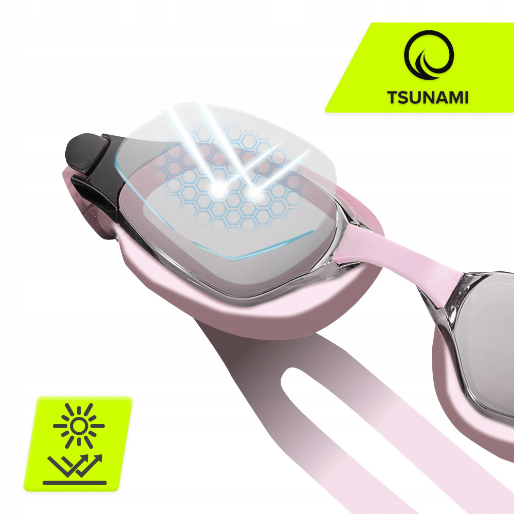 Окуляри для плавання TSUNAMI Anti-Fog 3 в 1 чохол, беруші та затискач для носа Pink (P-5905973401777)