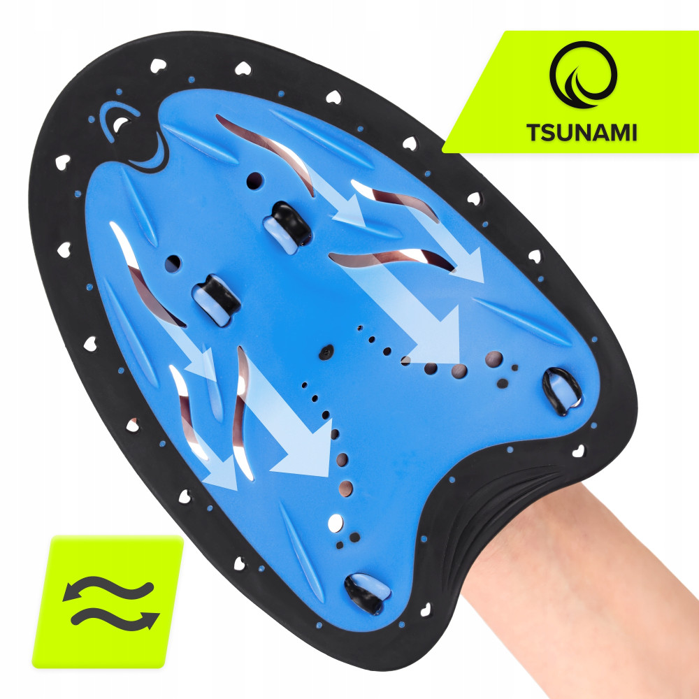 Лопатки для плавания в бассейне TSUNAMI Swimming Paddles 2 шт Black/Blue (P-5905973405355)