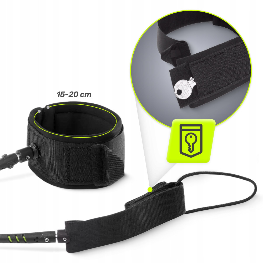 Лиш страховочный для доски TSUNAMI SUP-Leash Black/Green (P-5907739316479)
