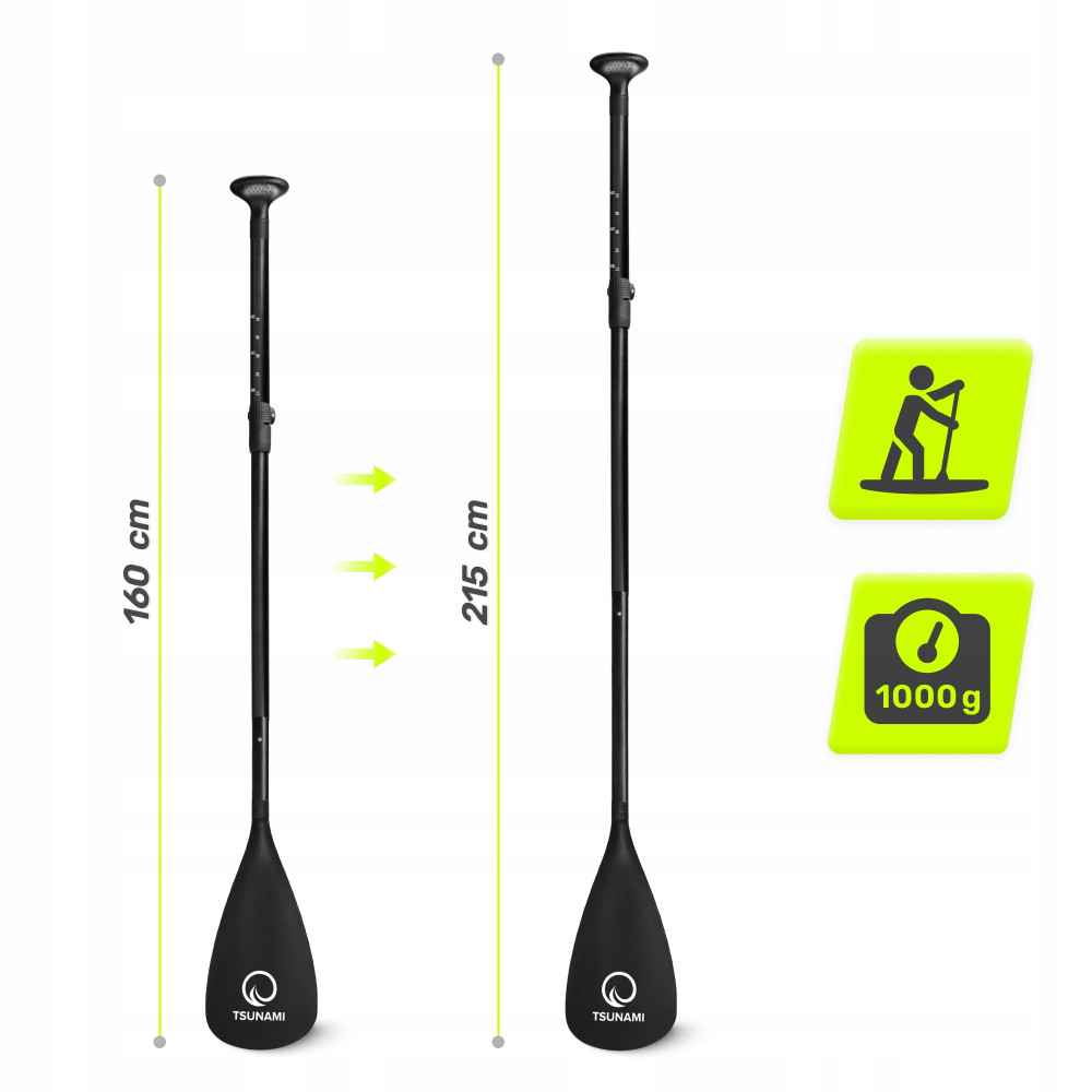 Весло для SUP дошки TSUNAMI 160-215 см регульоване, складне Black (P-5907739316462)