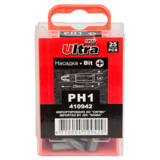 Набір біт Ultra PН1×25мм 1/4" 25шт S2 (пласт кейс) 4010102