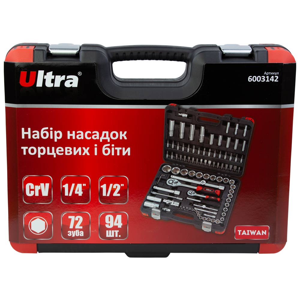 Набір насадок торцевих і біт Ultra 1/4", 1/2" 94 шт CrV Taiwan (6003142)